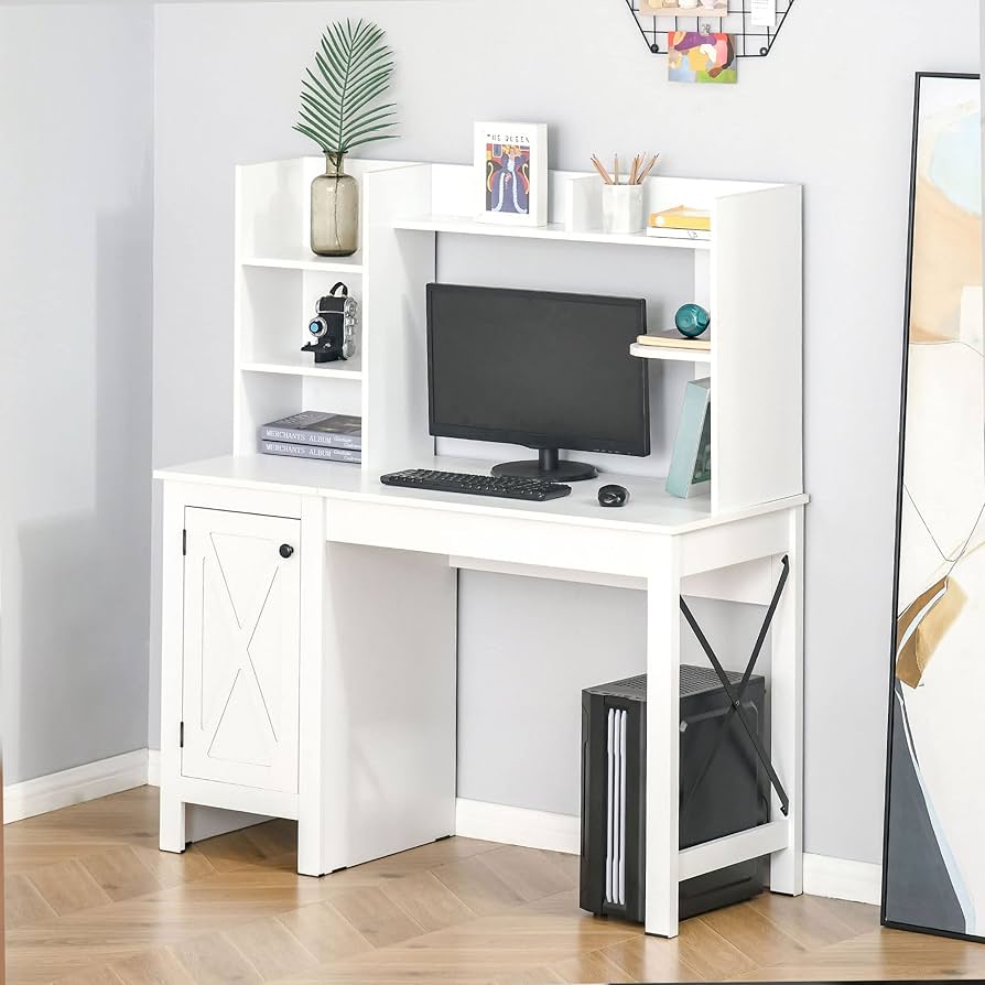 Amazon.com: HOMCOM Farmhouse Computer Desk with Hutch and